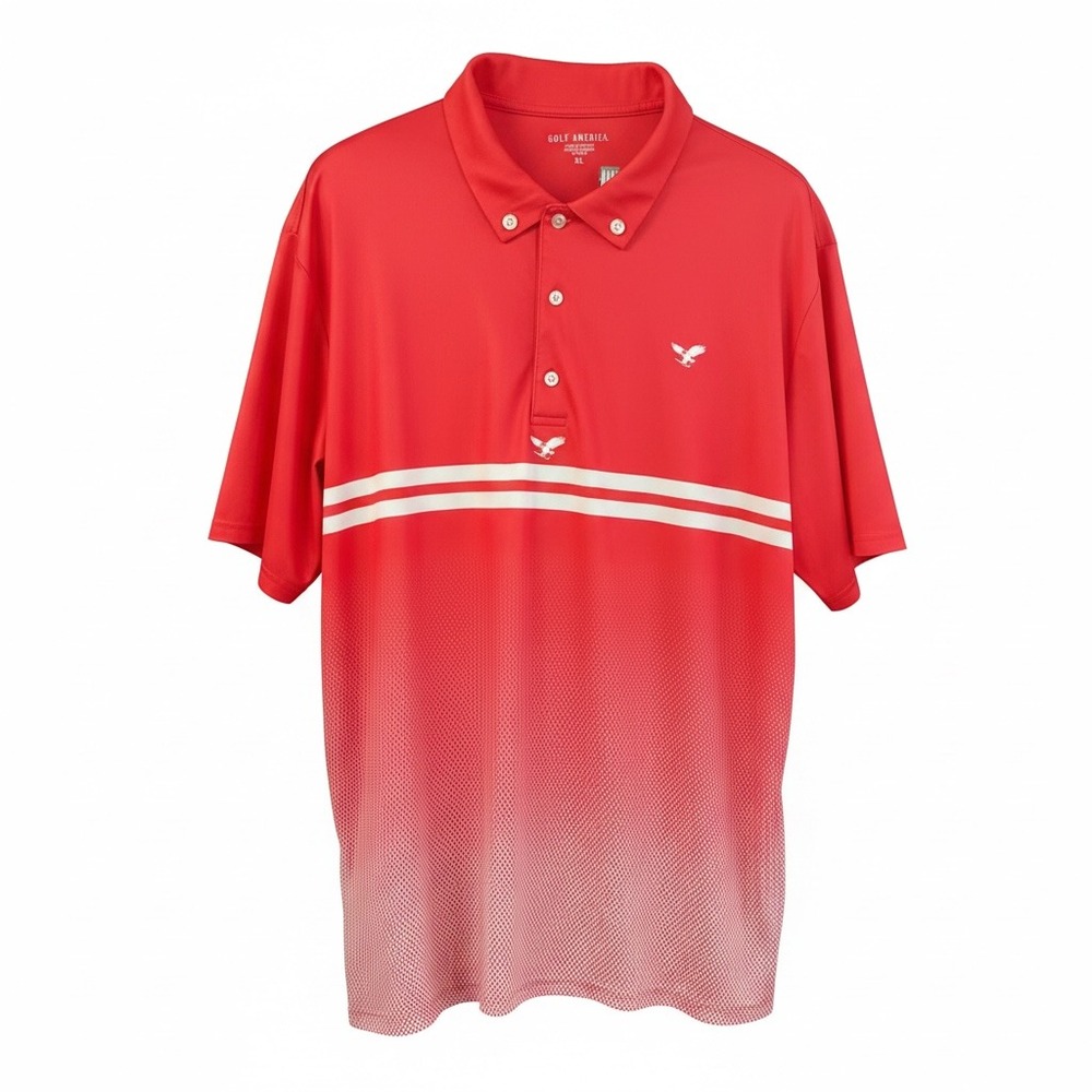 Golf America Mens XL Polo Shirt Red Gradient Pattern Short Sleeve Golf Top